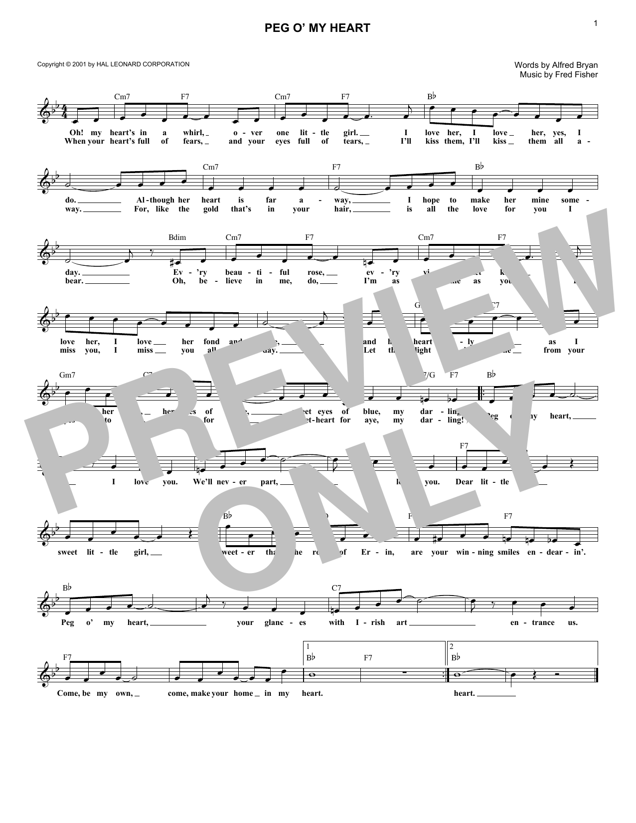 Download Fred Fisher Peg O' My Heart Sheet Music