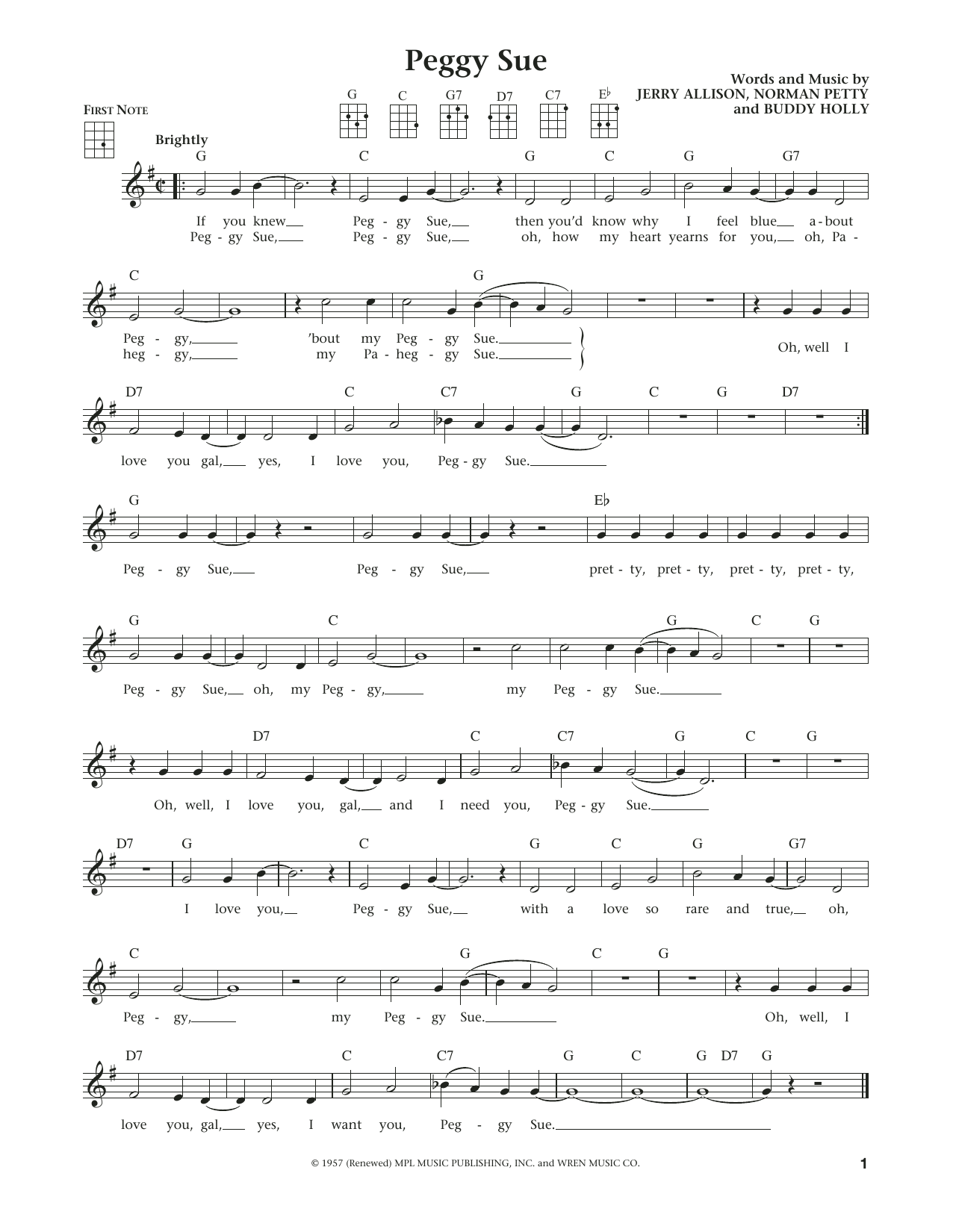 Download Buddy Holly Peggy Sue (from The Daily Ukulele) (arr Sheet Music
