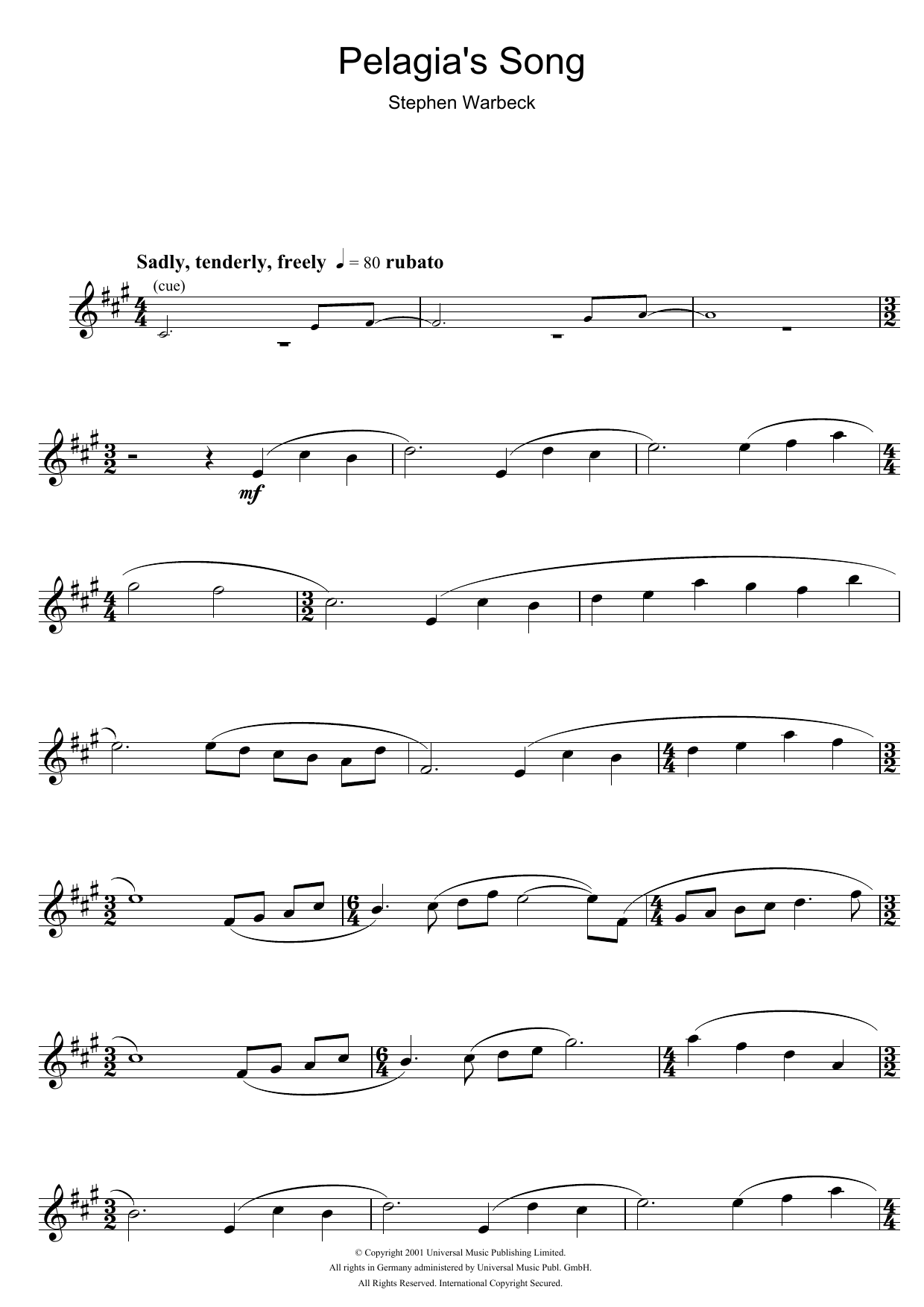 Download Stephen Warbeck Pelagia's Song (from Captain Corelli's Sheet Music