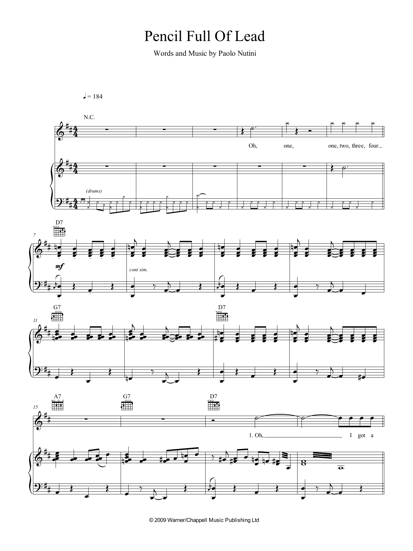 Download Paolo Nutini Pencil Full Of Lead Sheet Music