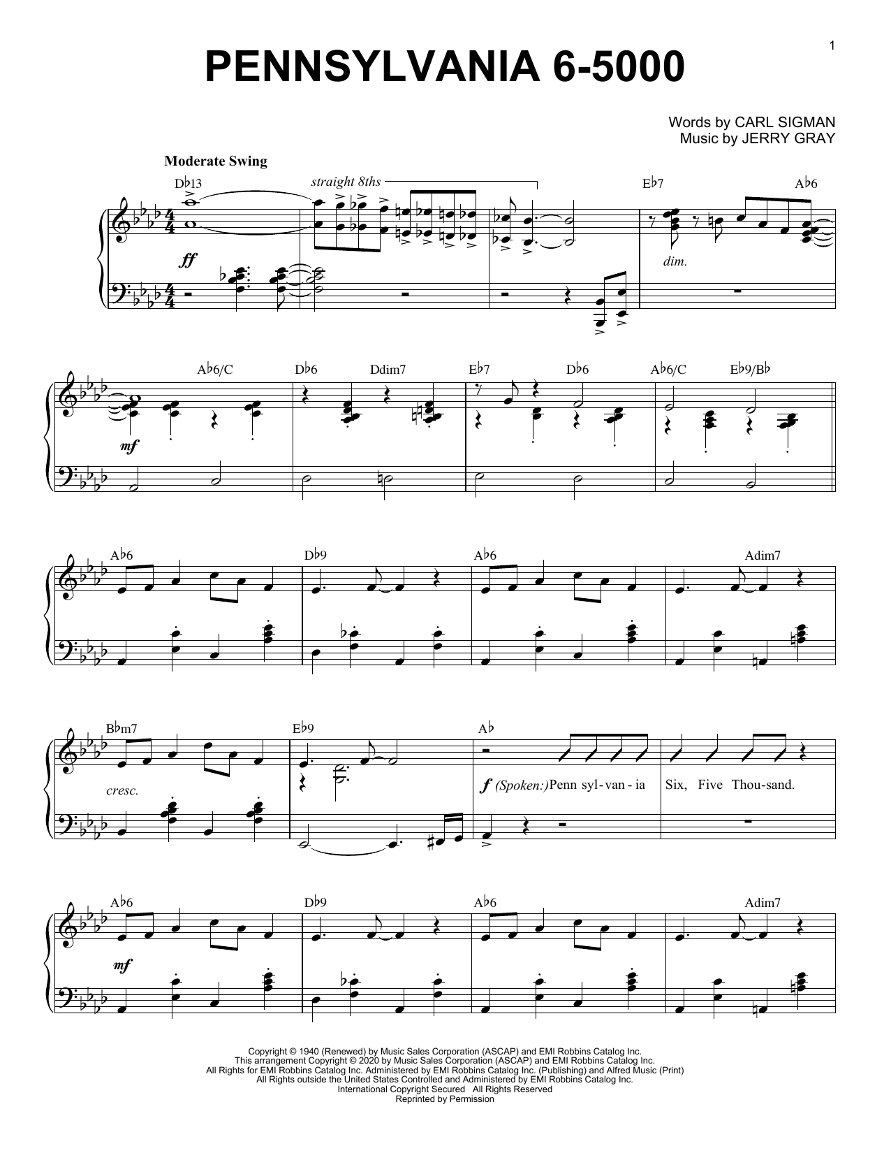 Download Carl Sigman Pennsylvania 6-5000 [Jazz version] (arr Sheet Music