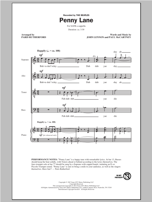 Download The Beatles Penny Lane (arr. Paris Rutherford) Sheet Music