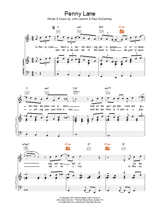 The Beatles Penny Lane sheet music notes printable PDF score