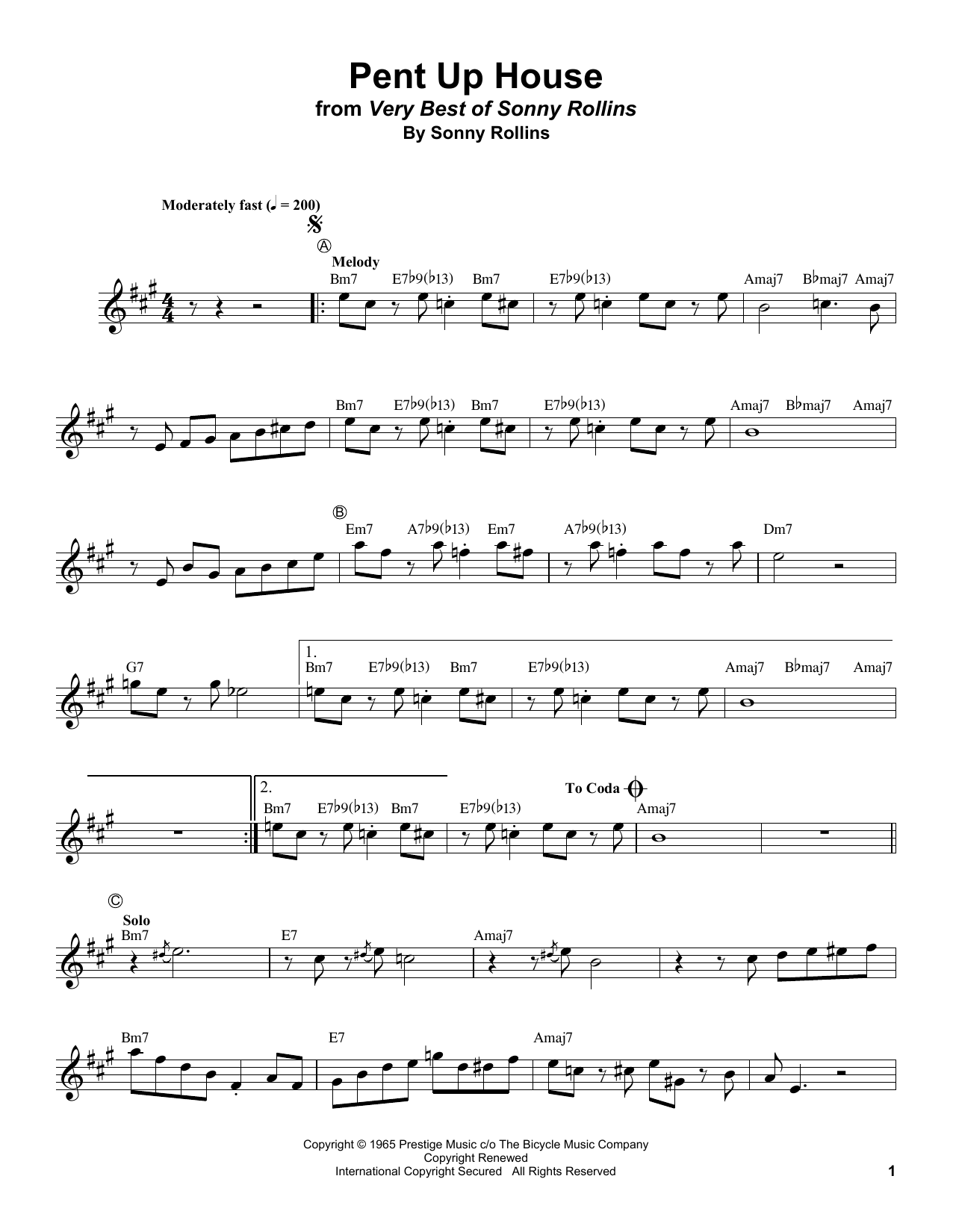 Download Clifford Brown Pent Up House Sheet Music