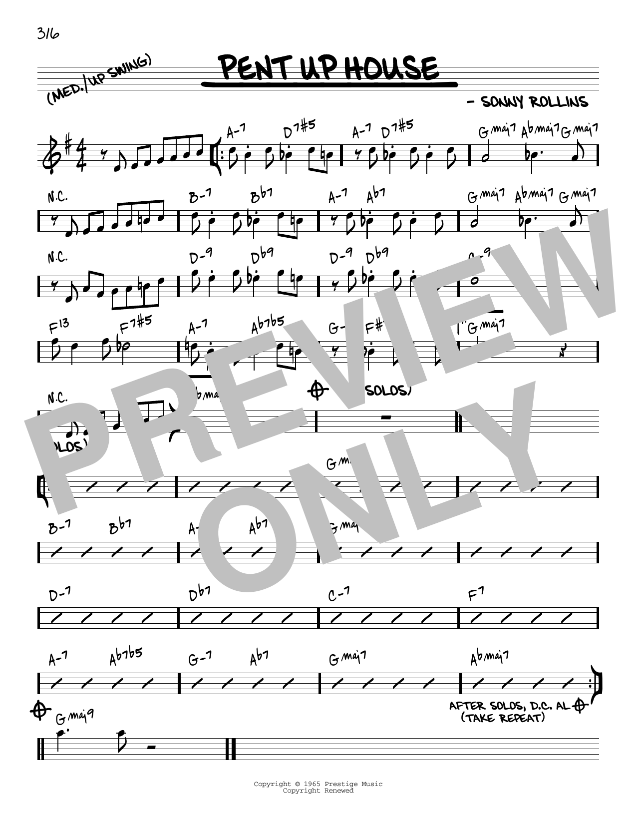 Download Sonny Rollins Pent Up House [Reharmonized version] (a Sheet Music