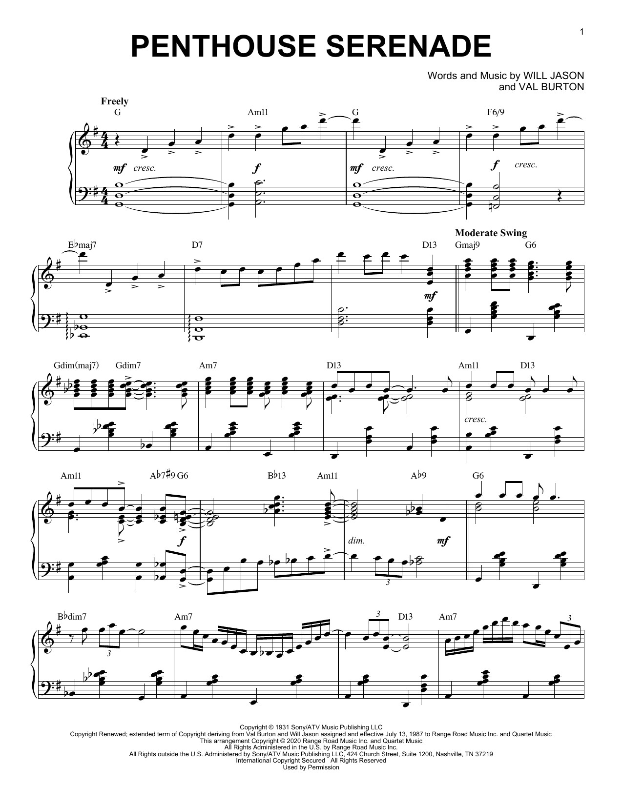 Download Will Jason Penthouse Serenade [Jazz version] (arr. Sheet Music