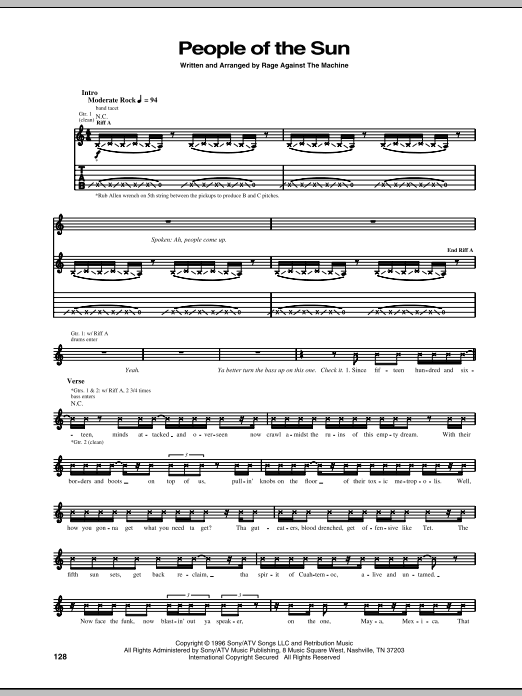 Download Rage Against The Machine People Of The Sun Sheet Music