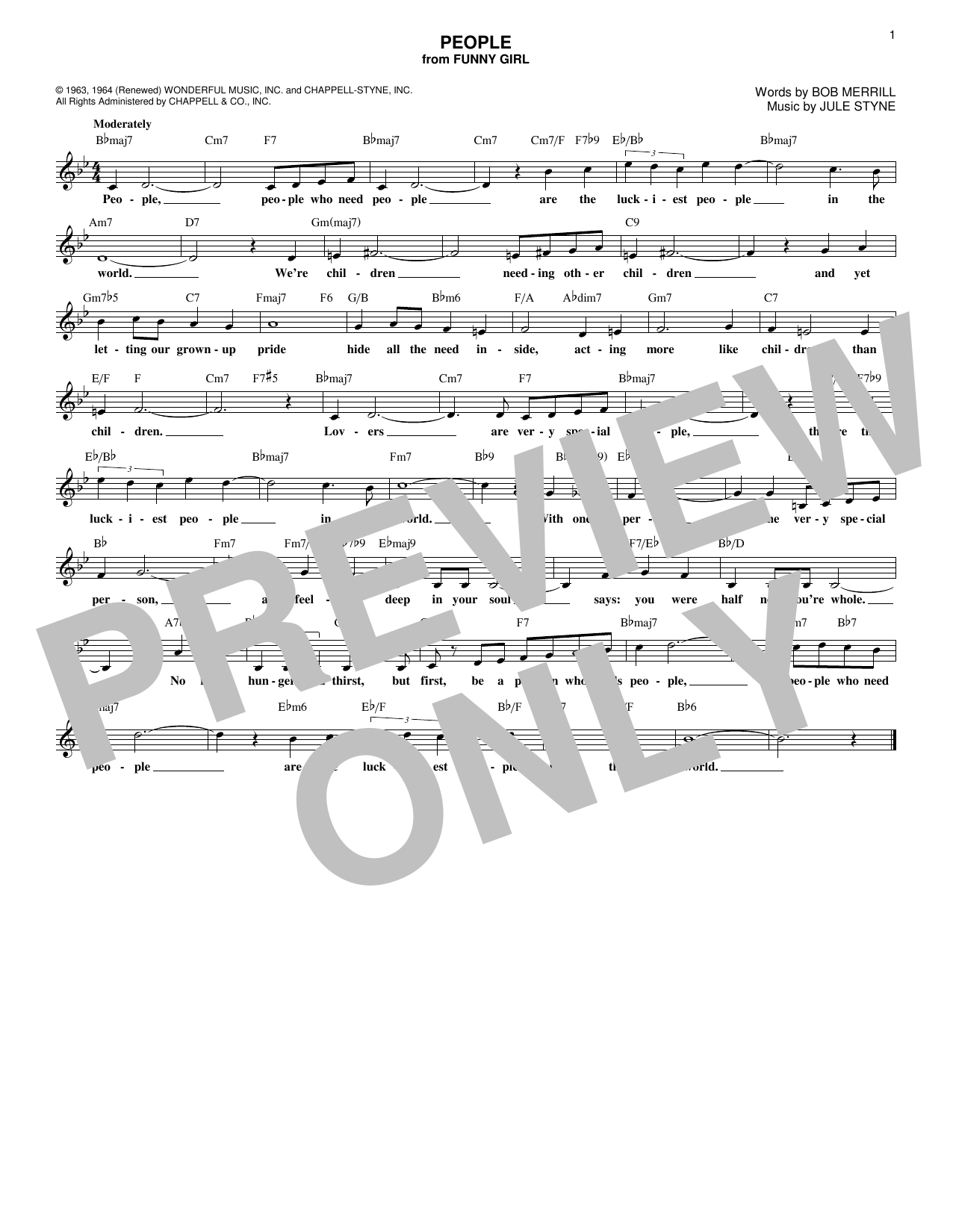 Download Barbra Streisand People (from Funny Girl) Sheet Music