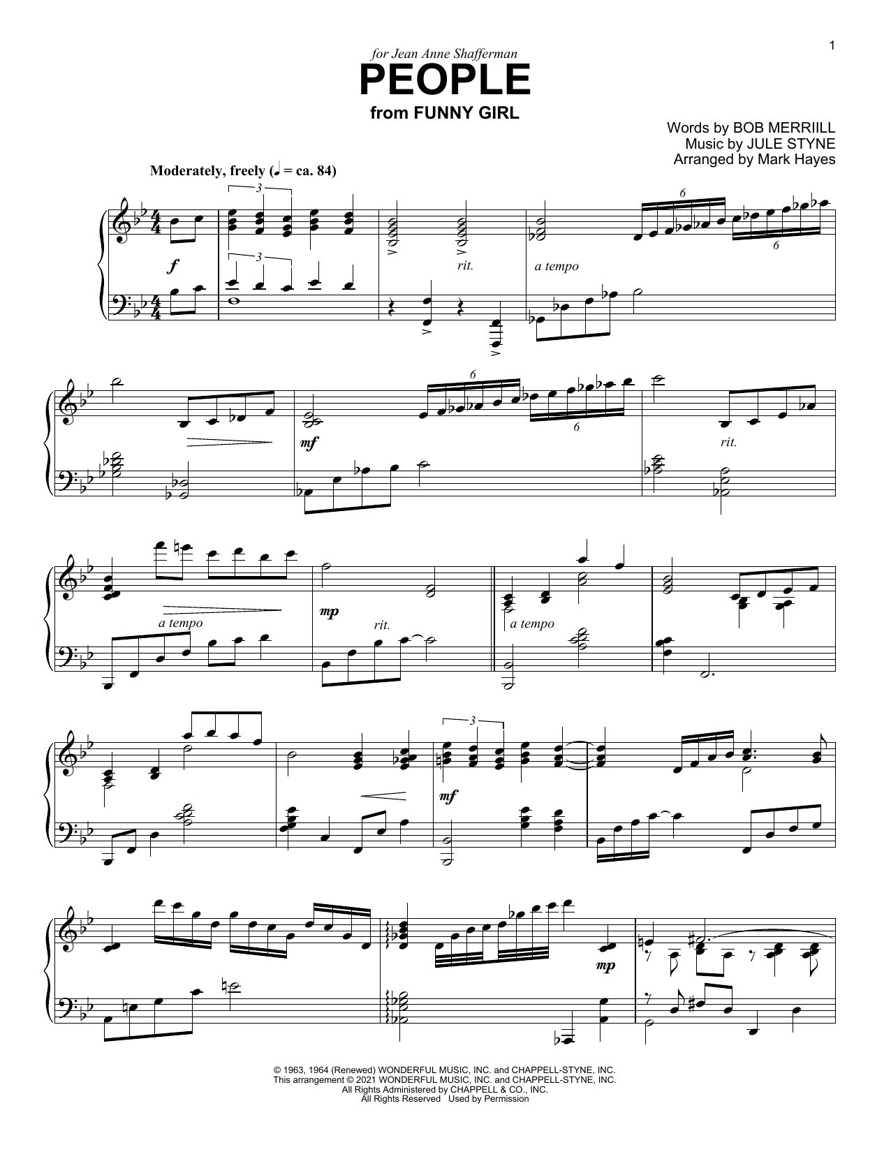 Download Barbra Streisand People (from Funny Girl) (arr. Mark Hay Sheet Music