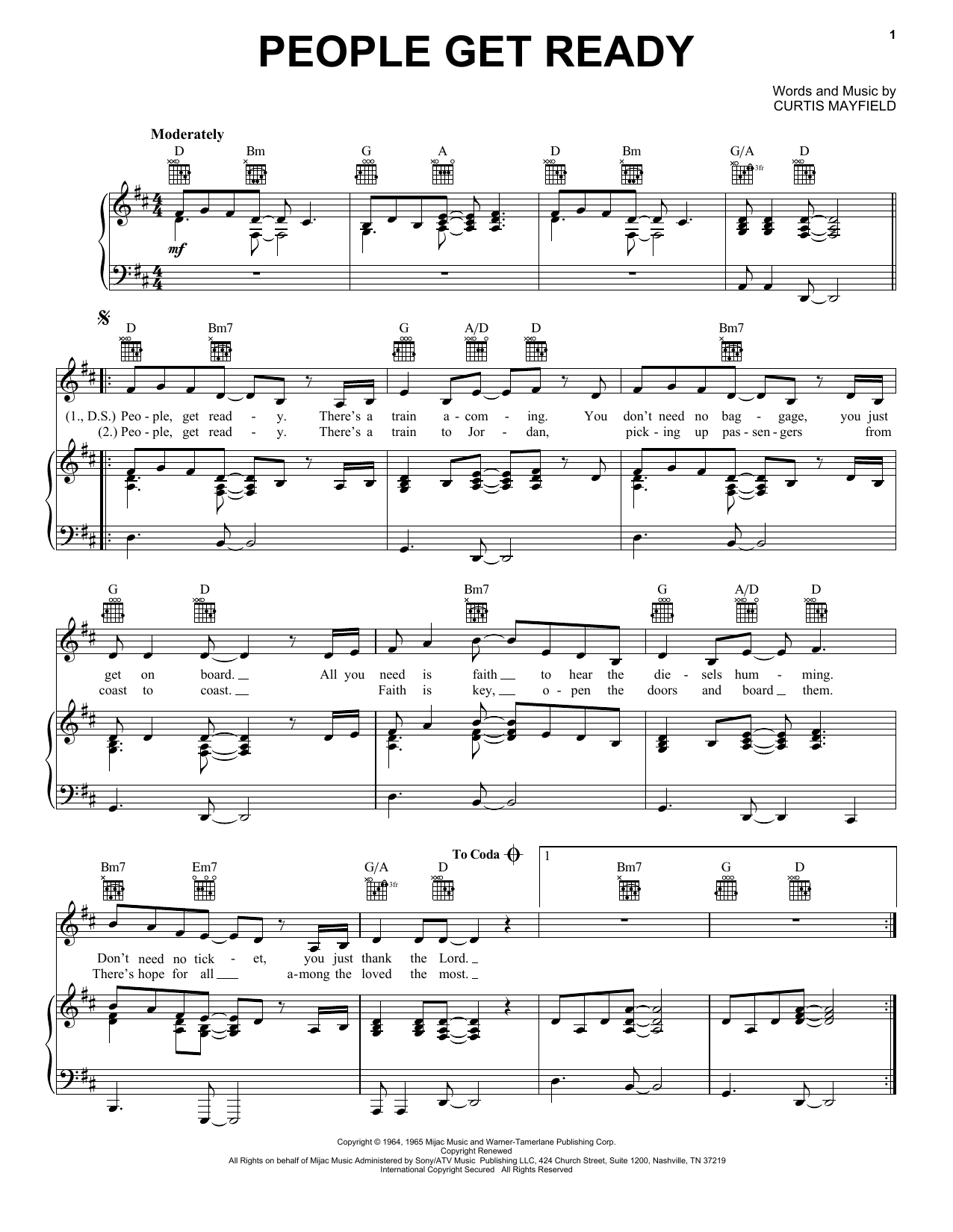 Download Curtis Mayfield People Get Ready Sheet Music
