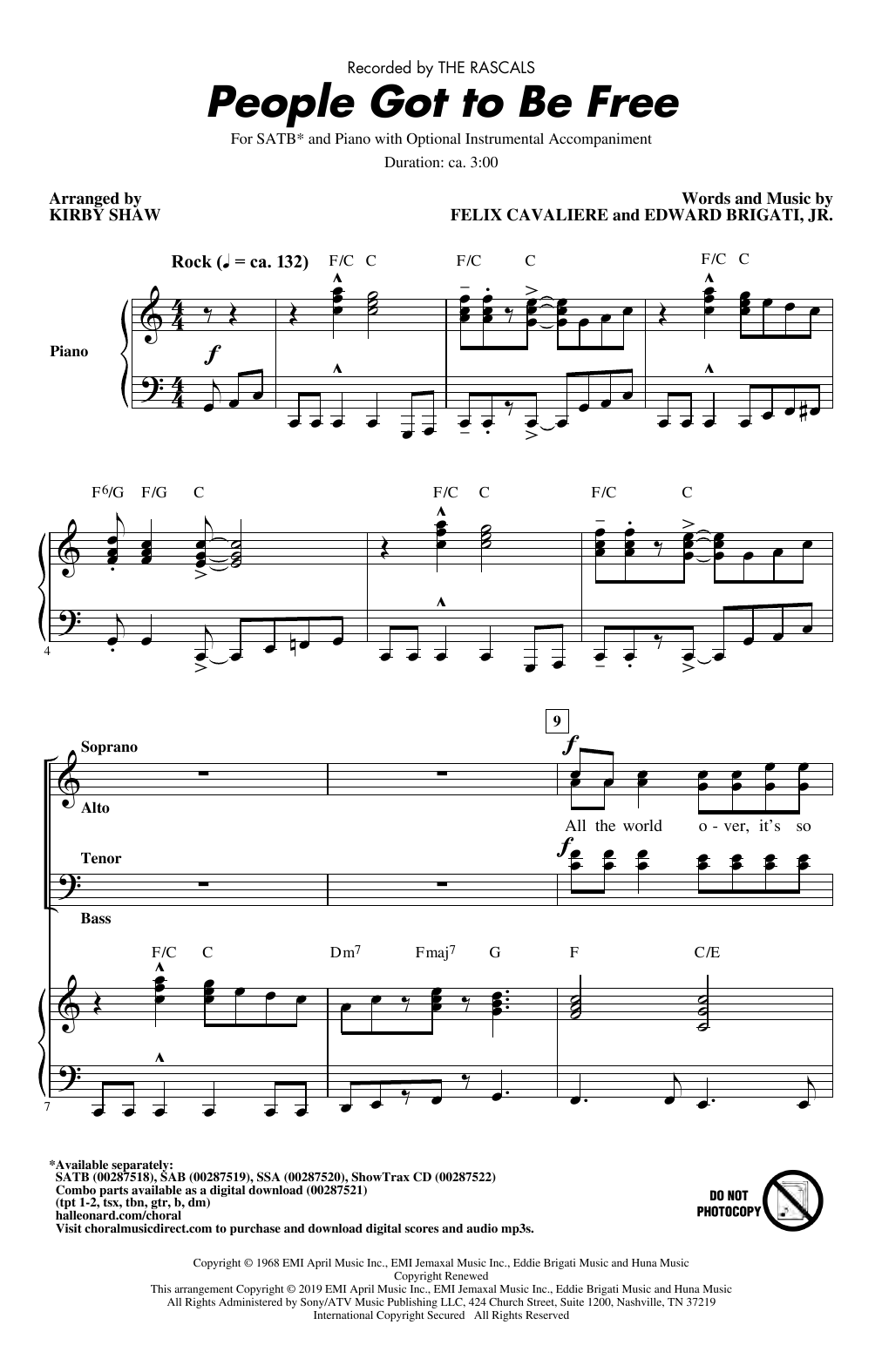 Download The Rascals People Got To Be Free (arr. Kirby Shaw) Sheet Music
