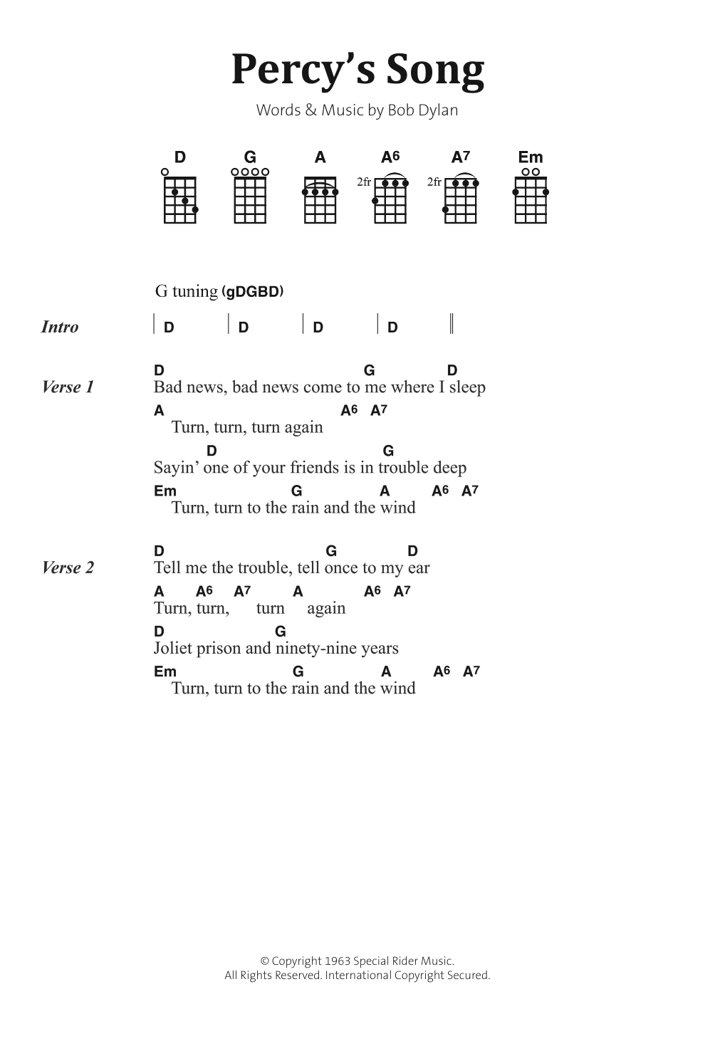 Download Bob Dylan Percy's Song Sheet Music