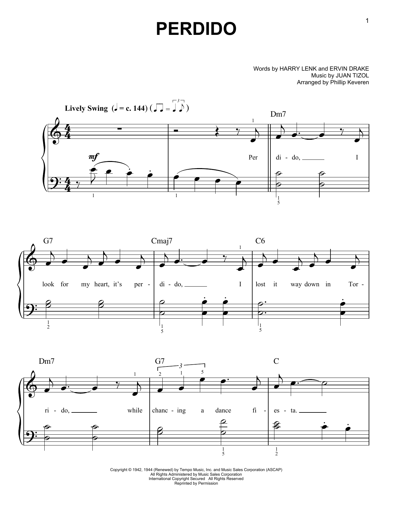 Download Duke Ellington Perdido (arr. Phillip Keveren) Sheet Music