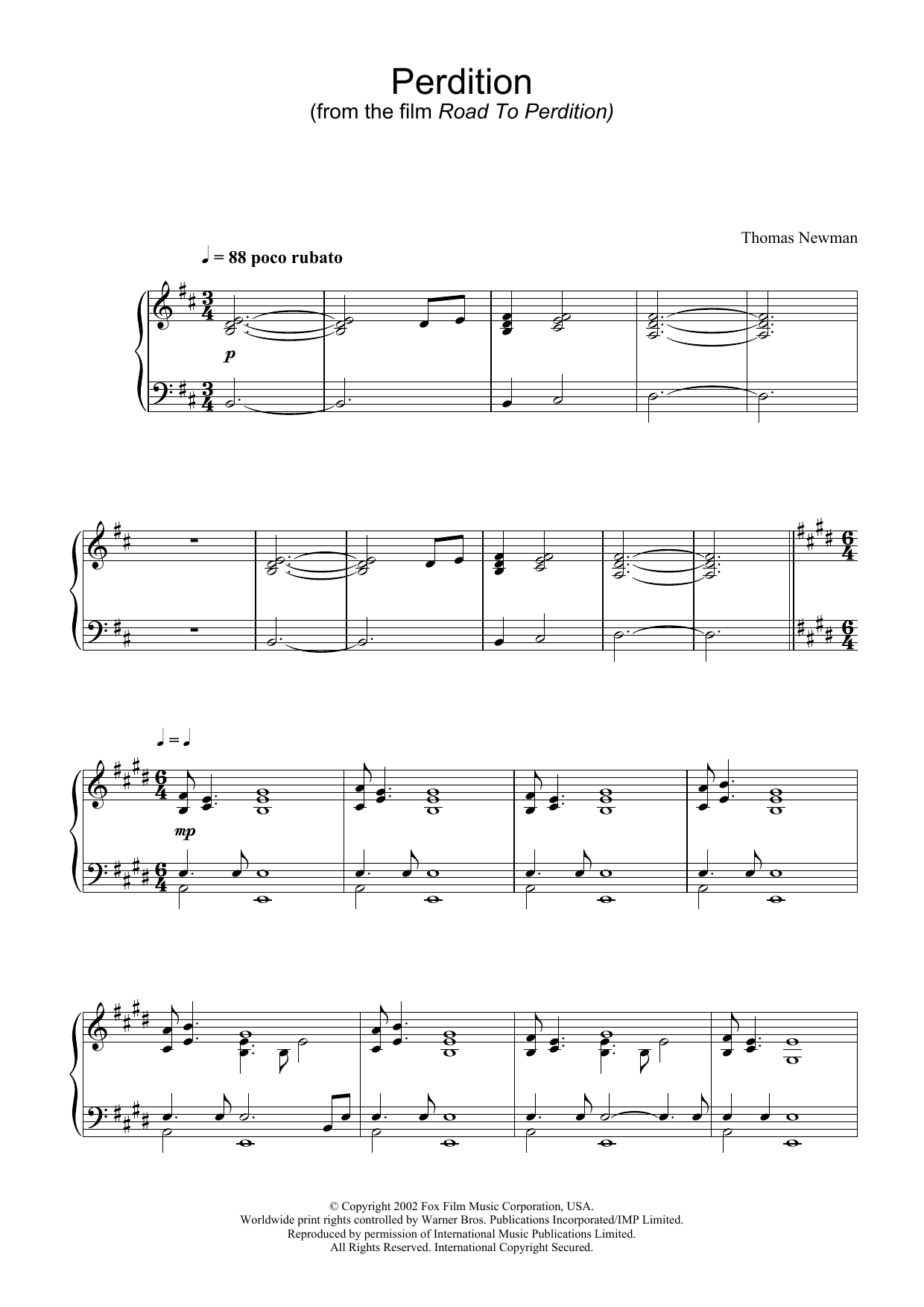 Download Thomas Newman Perdition (from Road To Perdition) Sheet Music