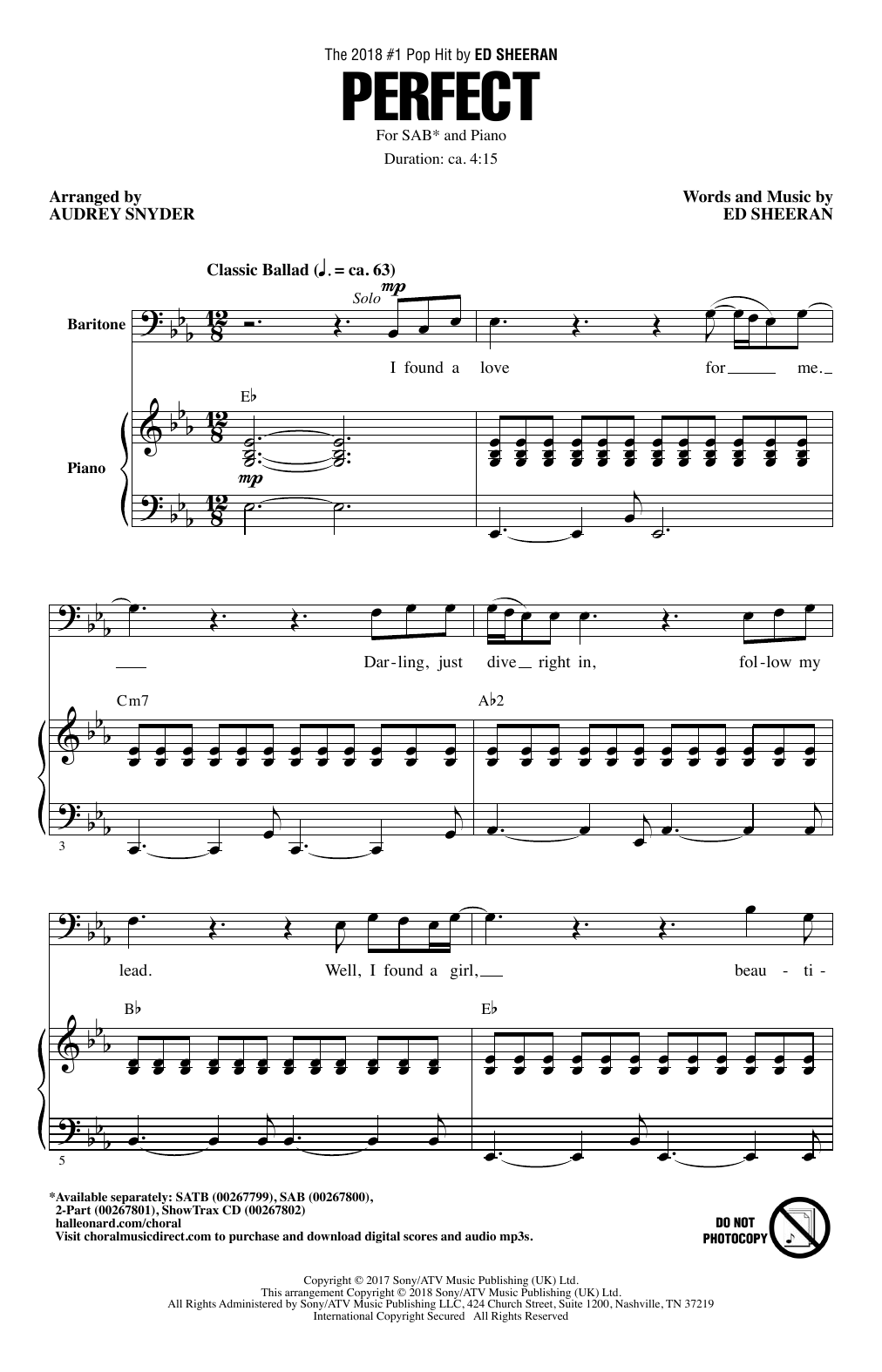 Download Ed Sheeran Perfect (arr. Audrey Snyder) Sheet Music