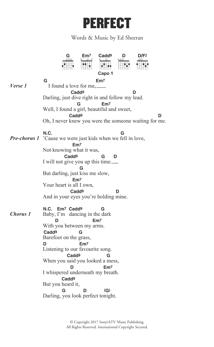 Ed Sheeran Perfect sheet music notes printable PDF score