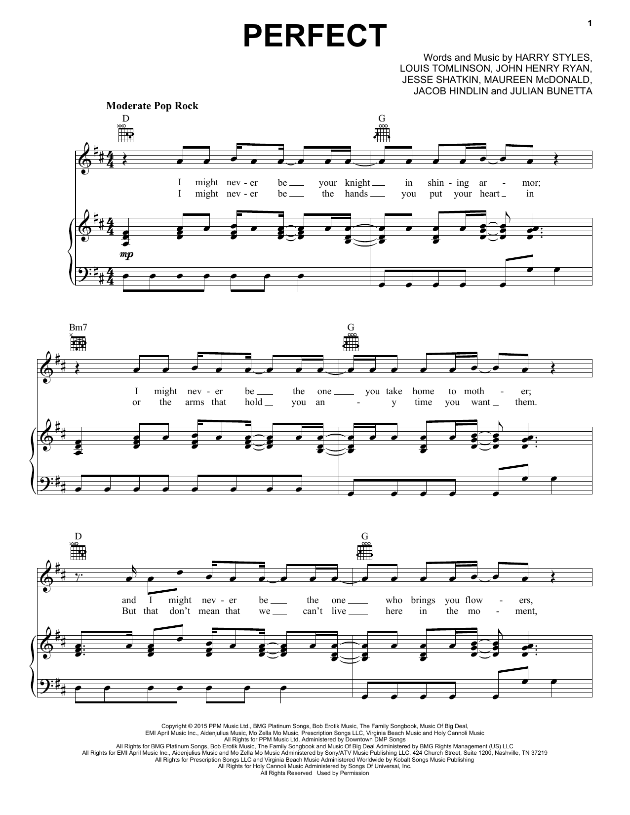Download One Direction Perfect Sheet Music
