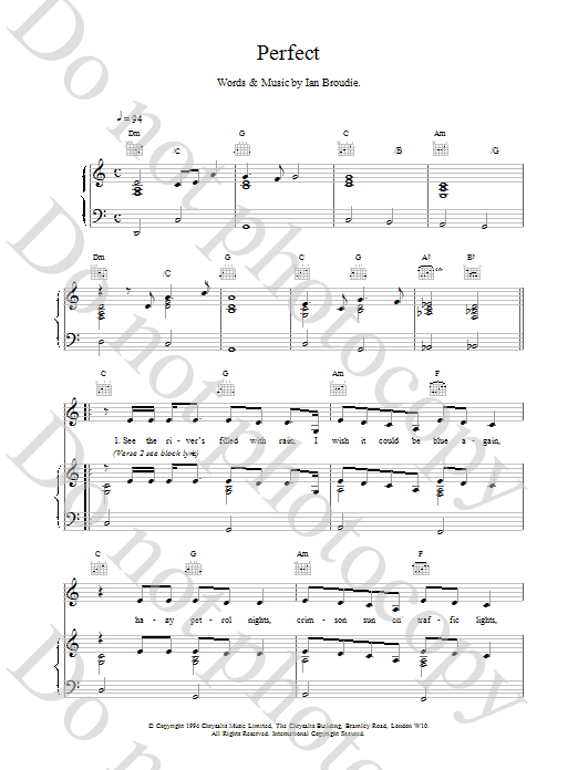The Lightning Seeds Perfect sheet music notes printable PDF score