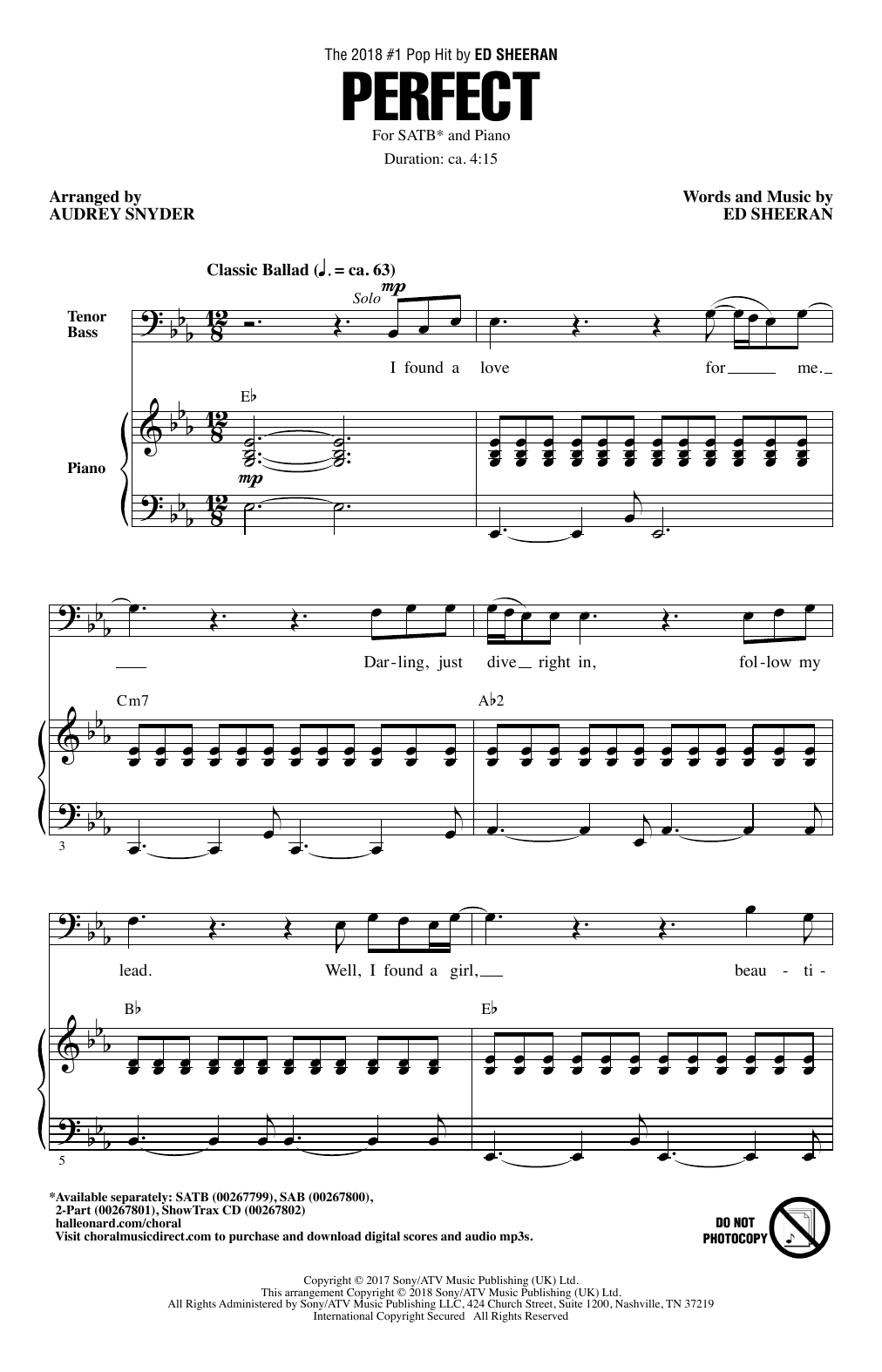 Download Ed Sheeran Perfect (arr. Audrey Snyder) Sheet Music