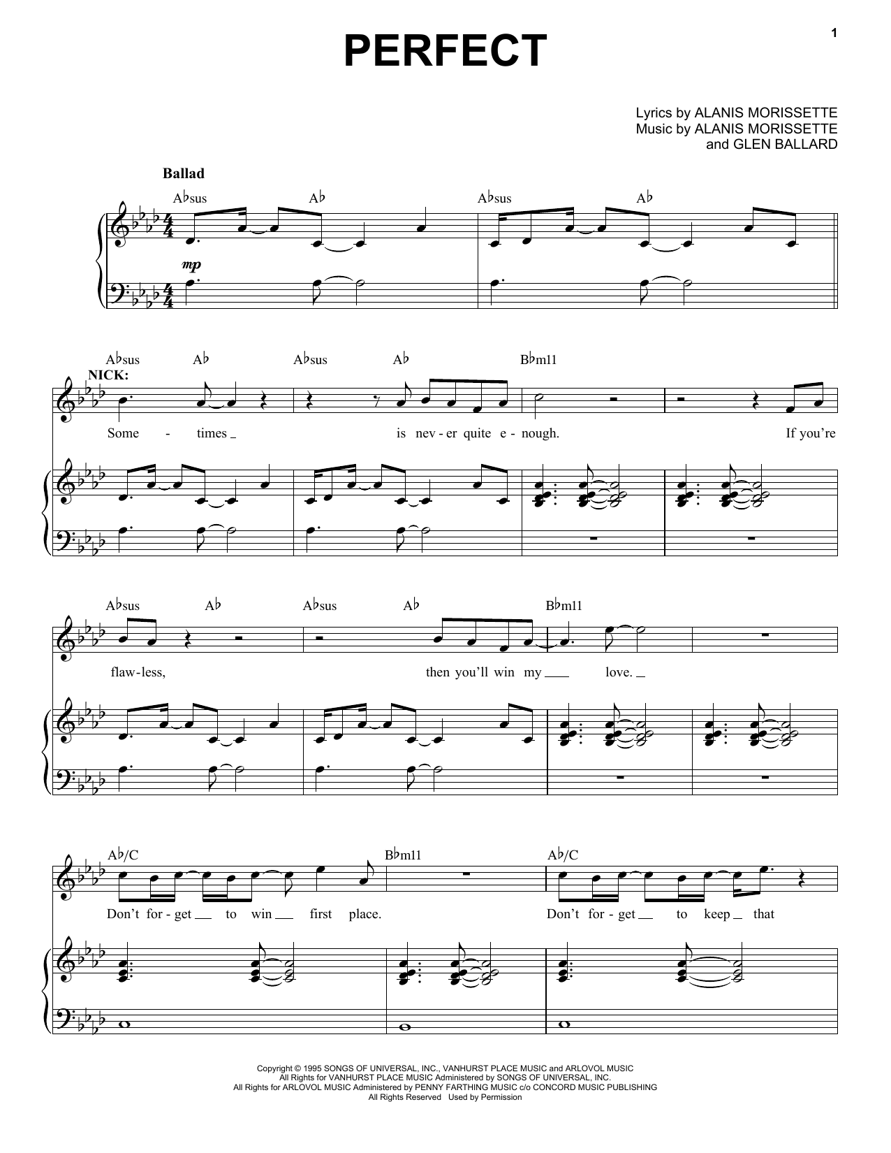 Download Alanis Morissette Perfect (from Jagged Little Pill The Mu Sheet Music