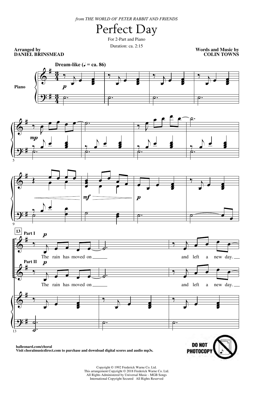 Download Colin Towns Perfect Day (Theme From The World Of Pe Sheet Music