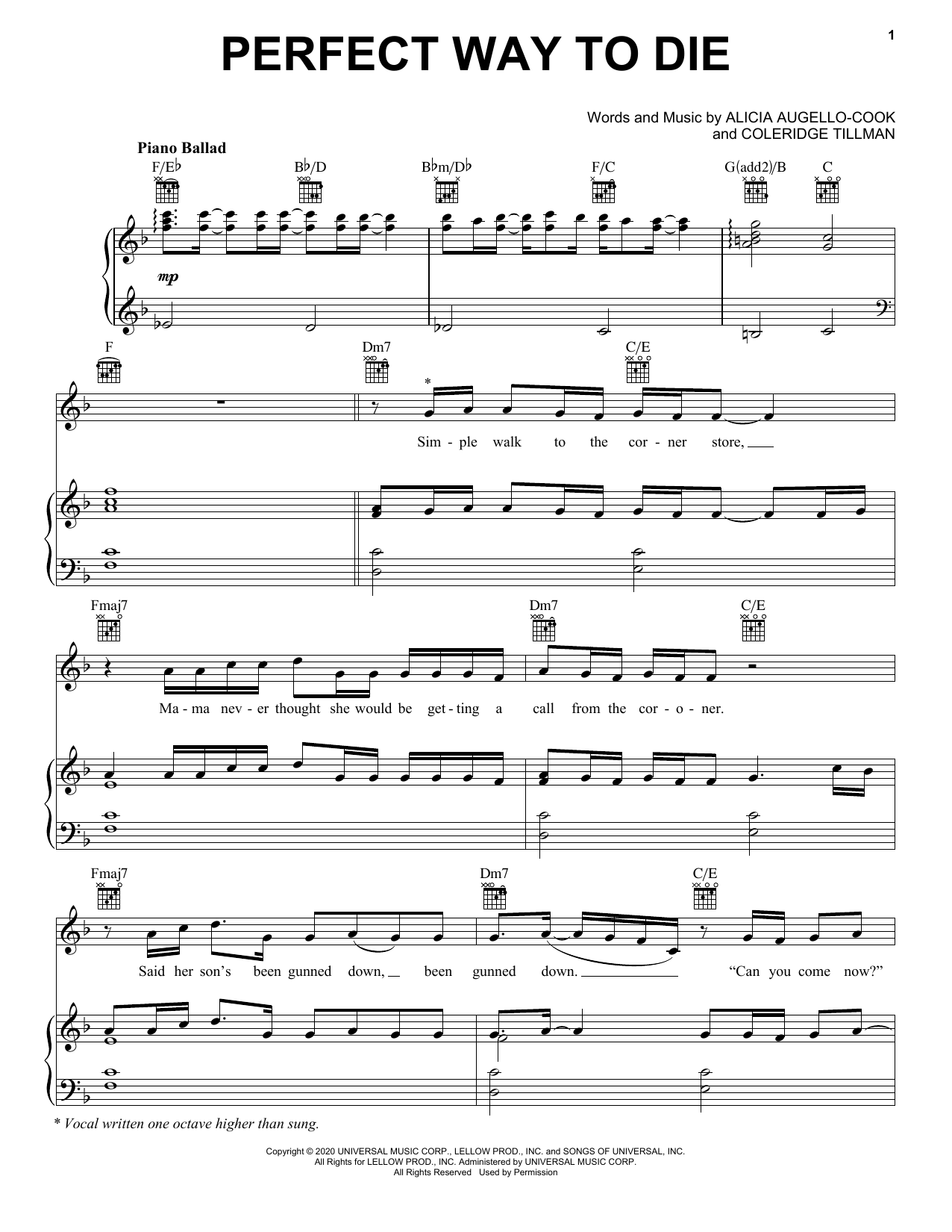 Download Alicia Keys Perfect Way To Die Sheet Music