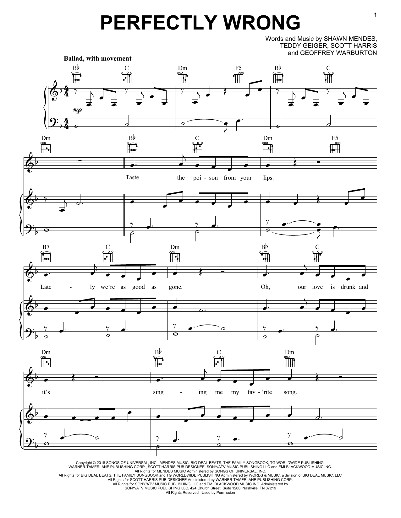 Download Shawn Mendes Perfectly Wrong Sheet Music