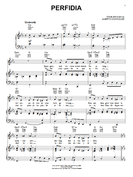 Alberto Dominguez Perfidia sheet music notes printable PDF score