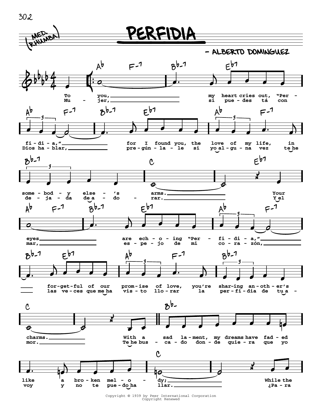Download The Ventures Perfidia (Low Voice) Sheet Music