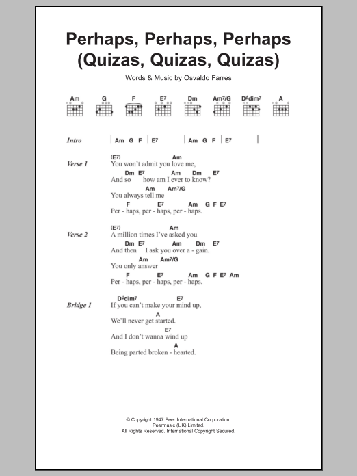 Download Osvaldo Farres Perhaps, Perhaps, Perhaps (Quizas, Quiz Sheet Music