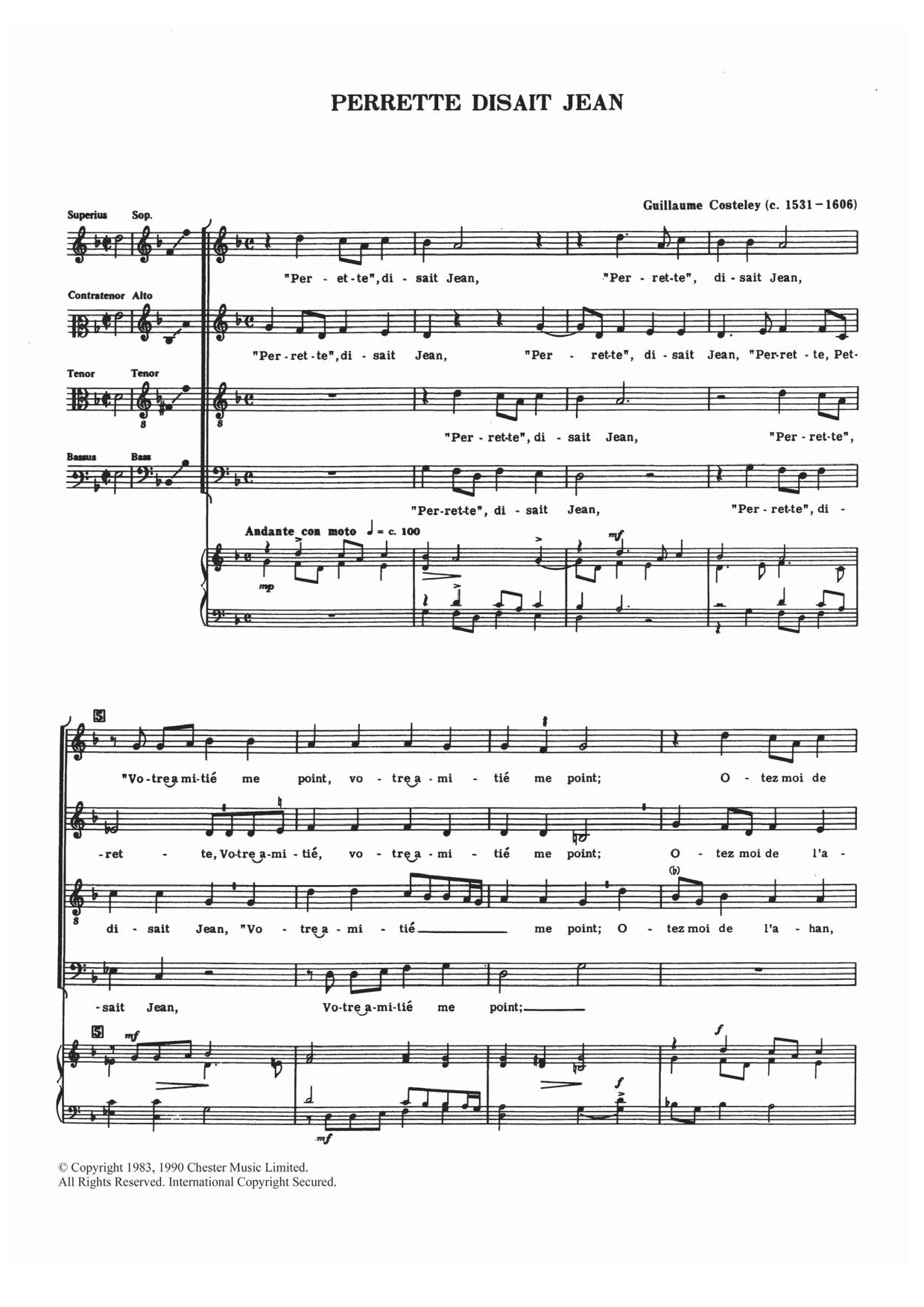 Download Guillaume Costeley Perrette, Disait Jean Sheet Music