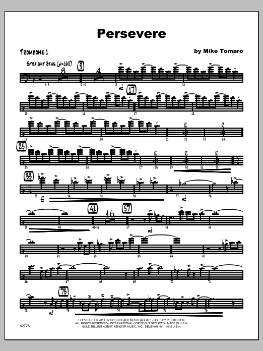 Download Tomaro Persevere - Trombone 1 Sheet Music
