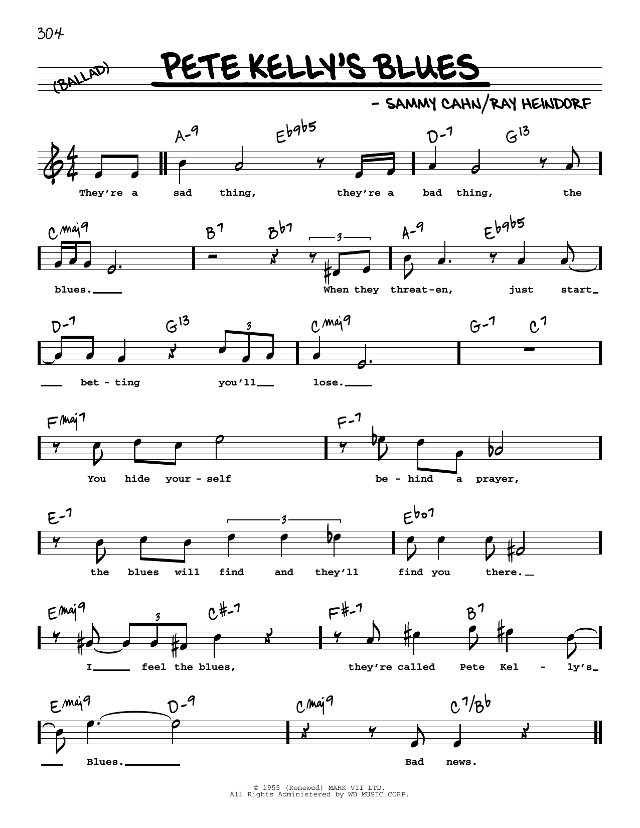Download Sammy Cahn Pete Kelly's Blues (High Voice) Sheet Music