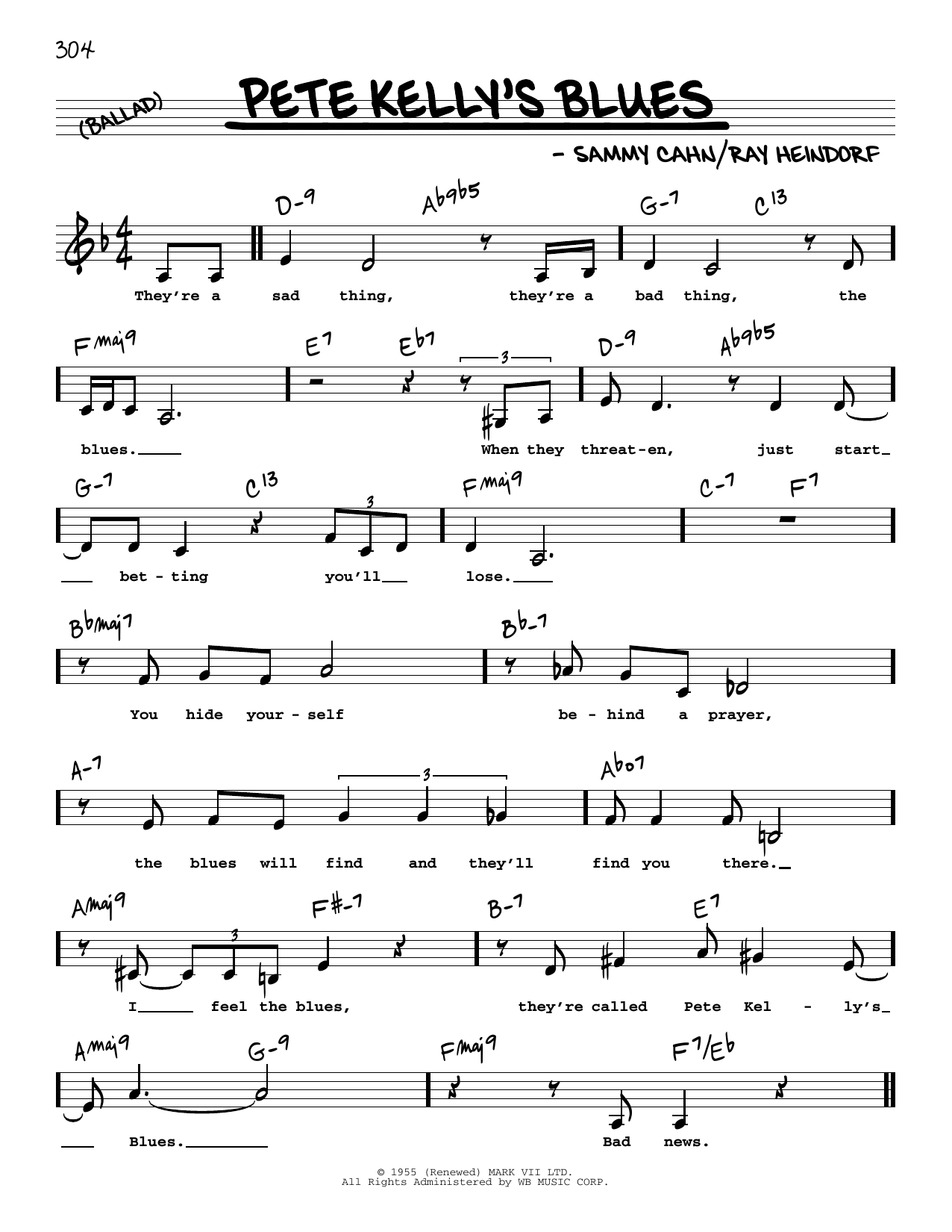 Download Sammy Cahn Pete Kelly's Blues (Low Voice) Sheet Music