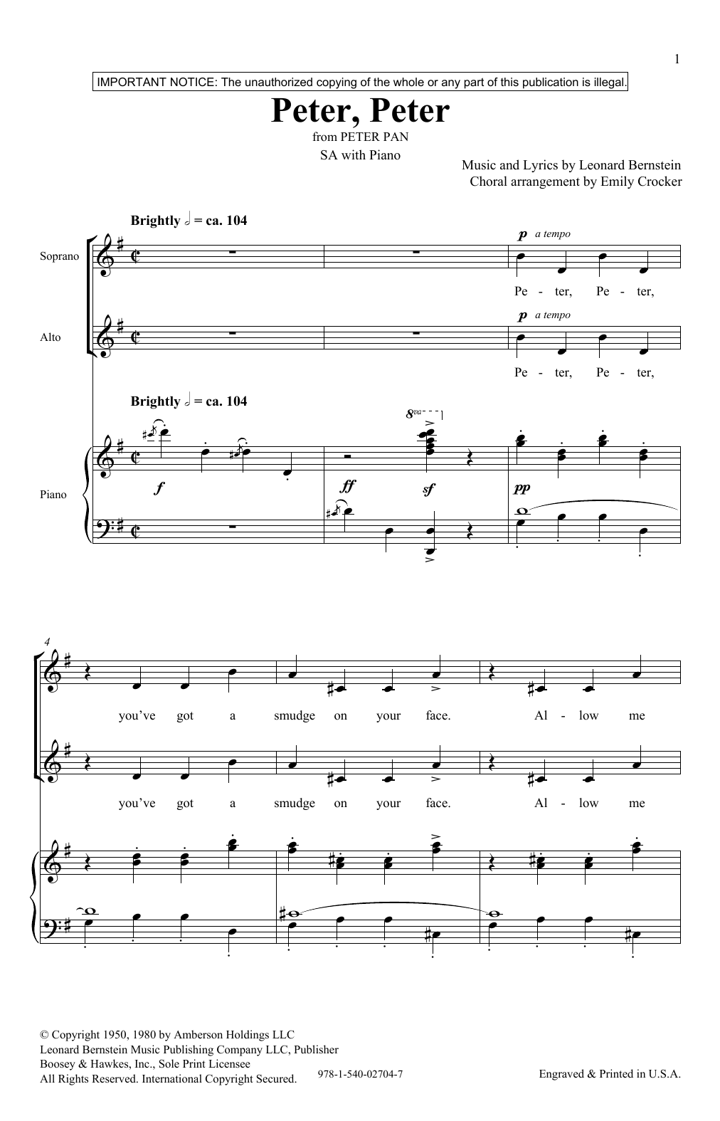 Download Leonard Bernstein Peter, Peter (from Peter Pan Suite) (ar Sheet Music