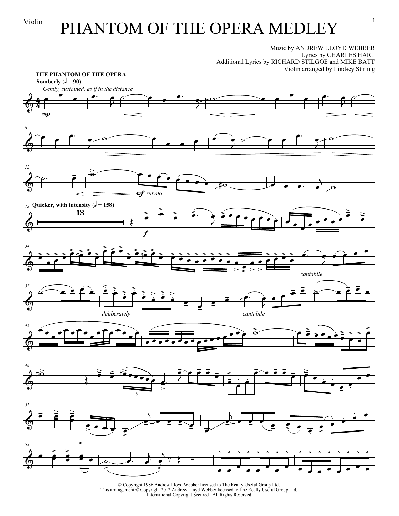 Download Lindsey Stirling Phantom of The Opera Medley Sheet Music