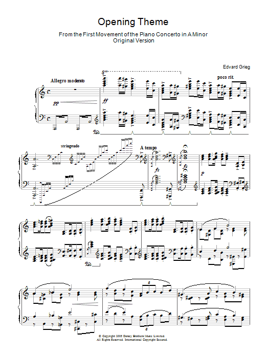Download Edvard Grieg Opening Theme from Piano Concerto in A Sheet Music