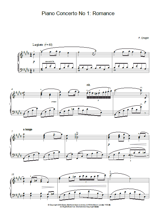 Download Frederic Chopin Piano Concerto No. 1: Romance Sheet Music