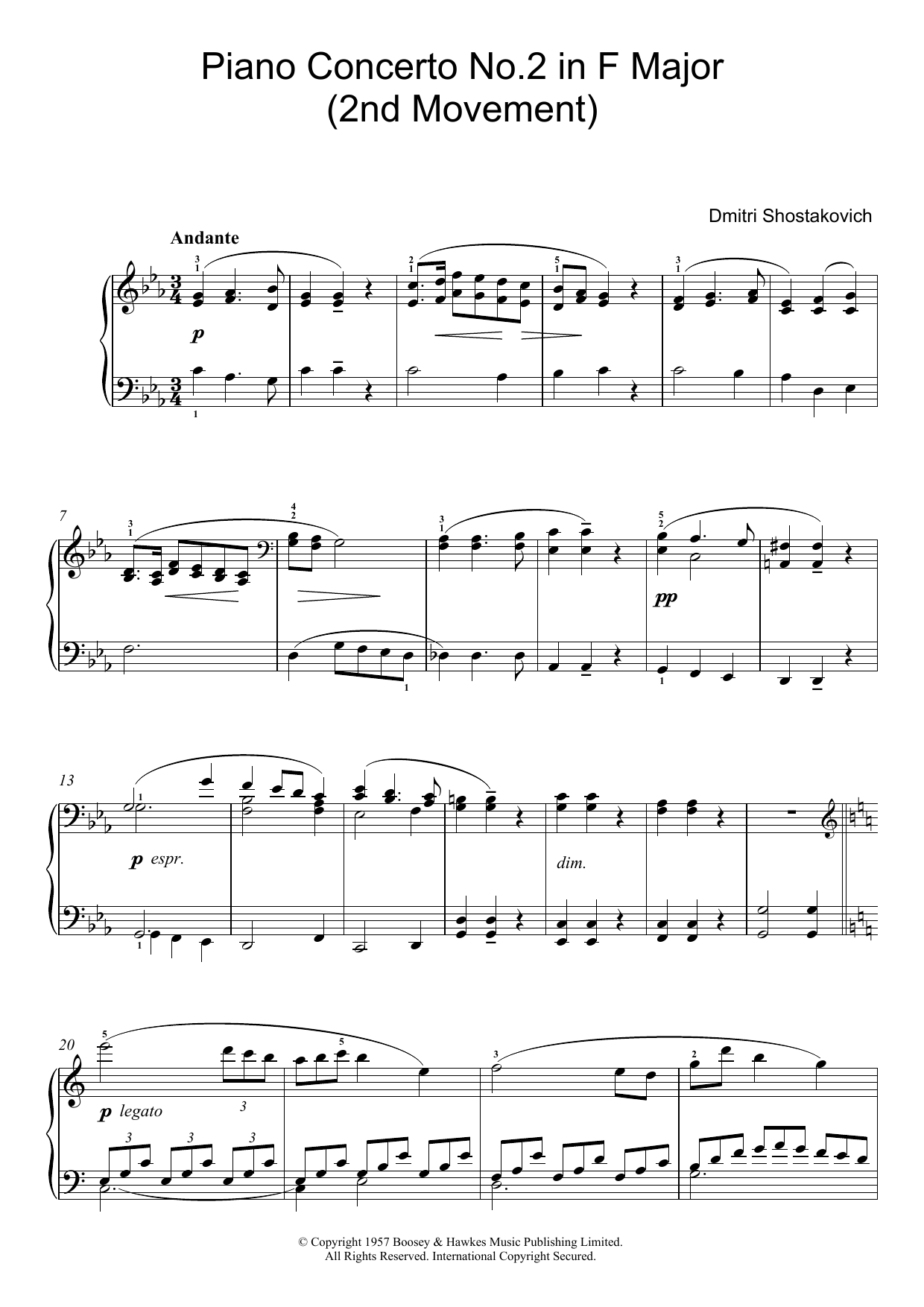 Download Dmitri Shostakovich Piano Concerto No. 2 in F Major (2nd Mo Sheet Music
