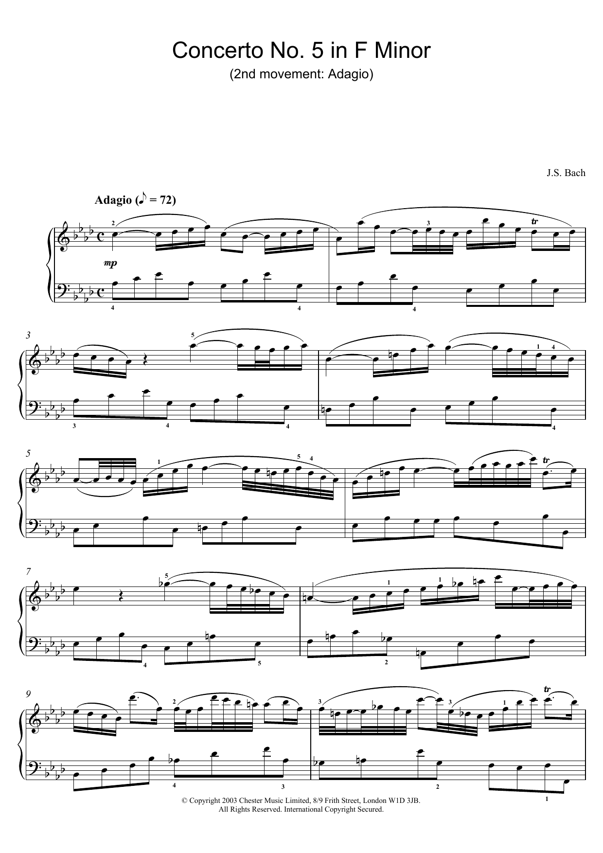 Download Johann Sebastian Bach Piano Concerto No. 5 in F Minor (2nd mo Sheet Music