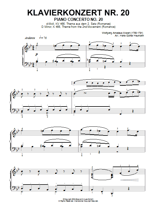 Download Wolfgang Amadeus Mozart Romance (2nd Movement Theme) from Piano Sheet Music