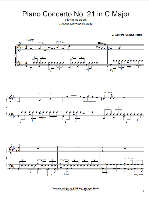 Download Wolfgang Amadeus Mozart Piano Concerto No.21 in C Major (Elvira Sheet Music