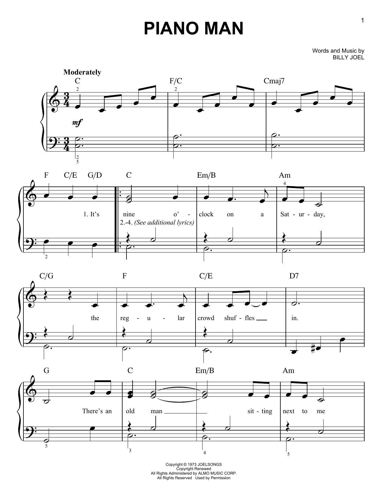 Download Billy Joel Piano Man Sheet Music