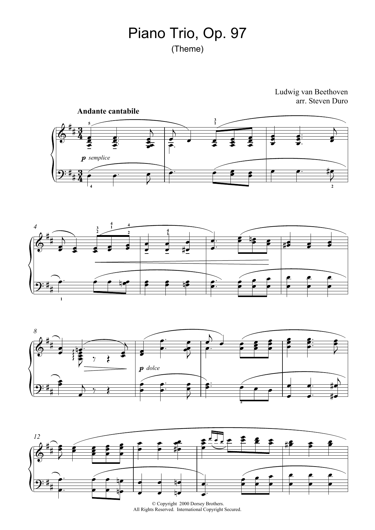Download Ludwig van Beethoven Piano Trio Opus 97 Sheet Music