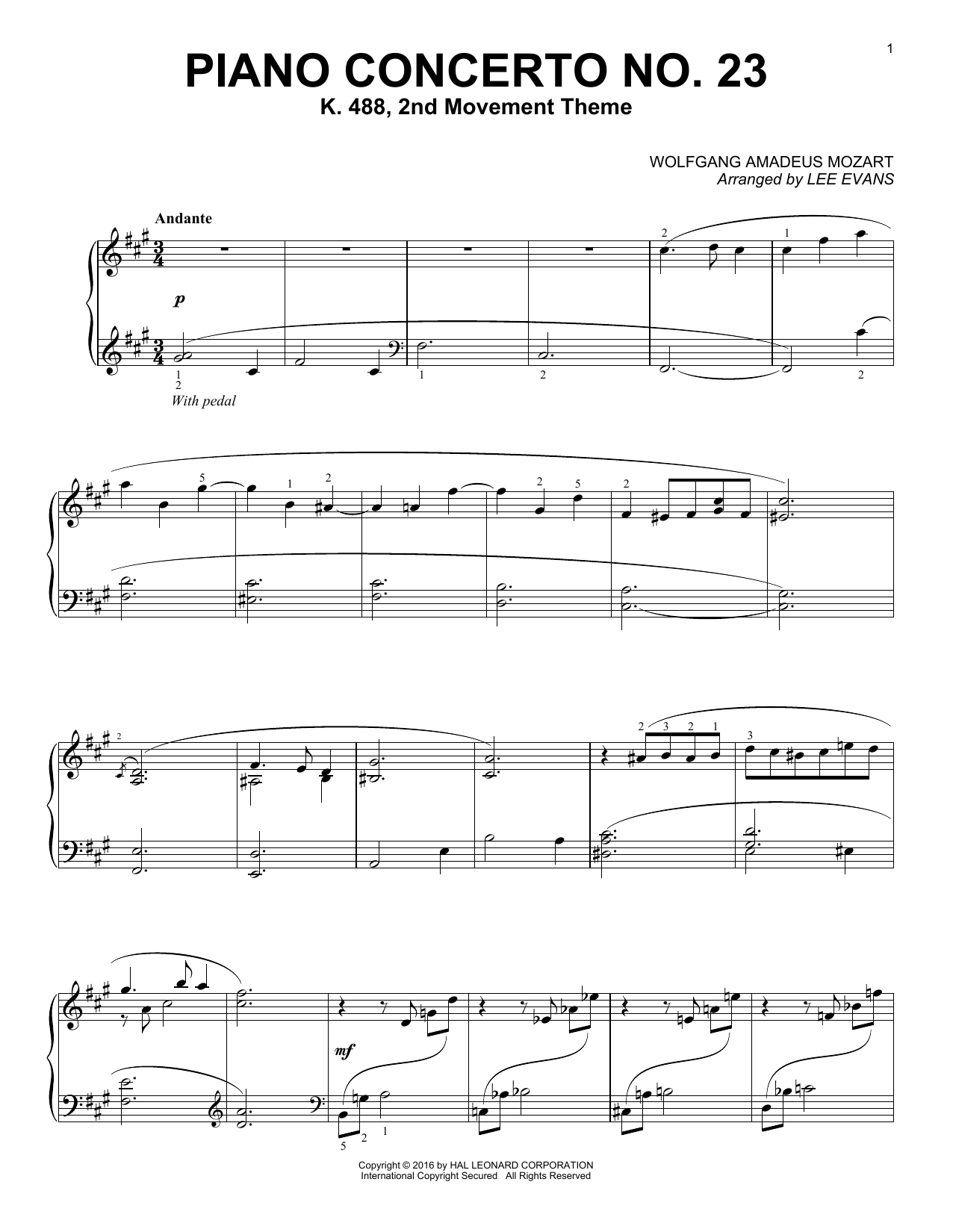 Download Wolfgang Amadeus Mozart Piano Concerto No.23 in A Major, K.488, Sheet Music