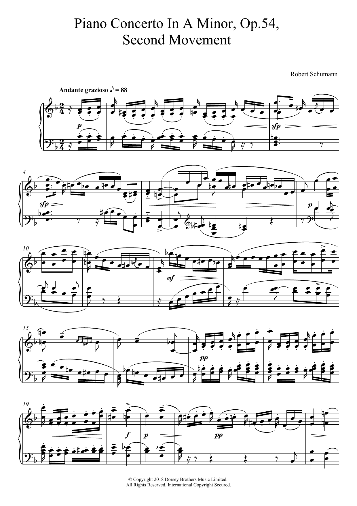 Download Robert Schumann Piano Concerto In A Minor, Op.54, Secon Sheet Music