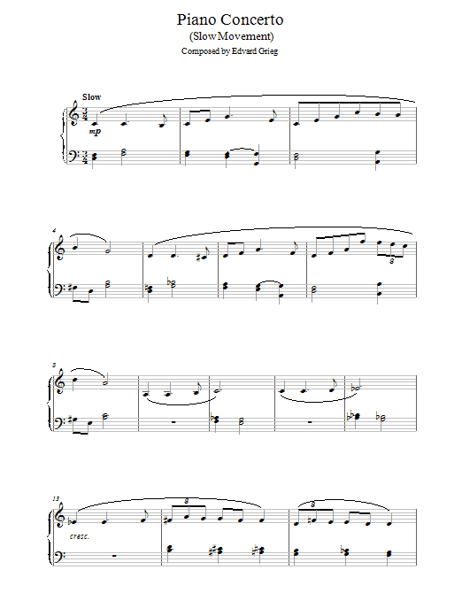 Download Edvard Grieg Piano Concerto in G minor (Slow Movemen Sheet Music
