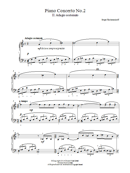 Download Sergei Rachmaninoff Piano Concerto No.2 - 2nd Movement Sheet Music