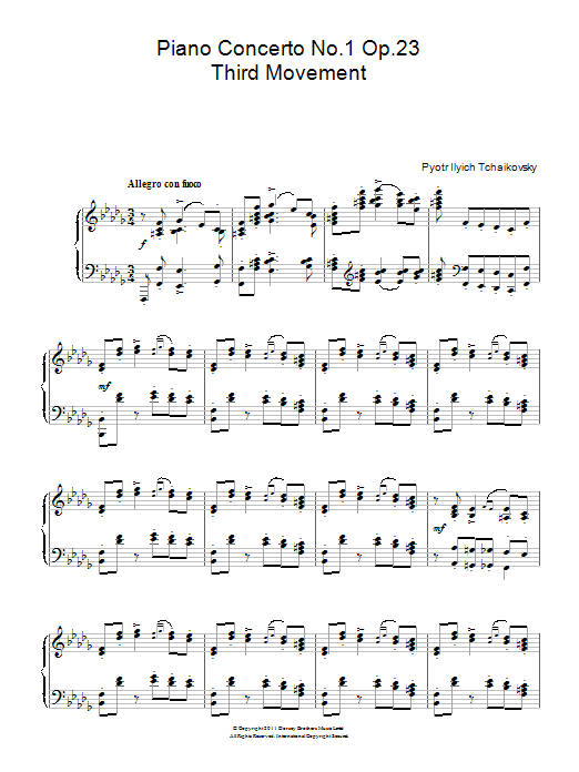 Download Pyotr Ilyich Tchaikovsky Piano Concerto No.1 Op.23 (Third Moveme Sheet Music