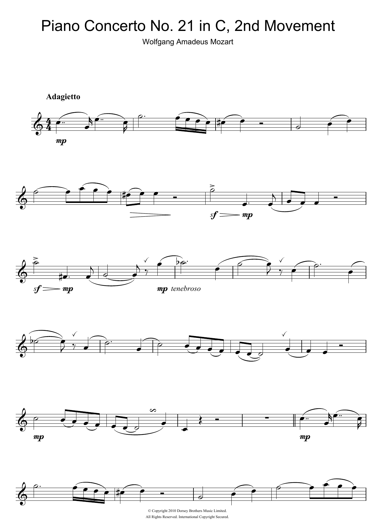 Download Wolfgang Amadeus Mozart Piano Concerto No. 21 In C Major (Secon Sheet Music